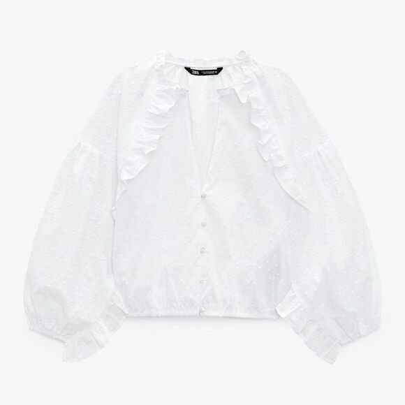 ZARA EMBROIDERED FRILLED WHITE BLOUSE - Picture 2 of 2